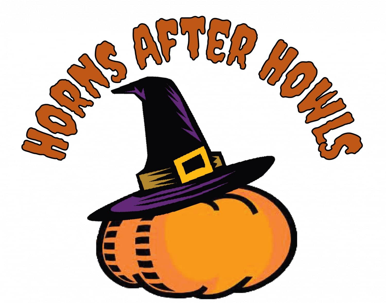 Logo featuring a pumpkin with a witch's hat and the text 'HORNS AFTER HOWLS' above it.